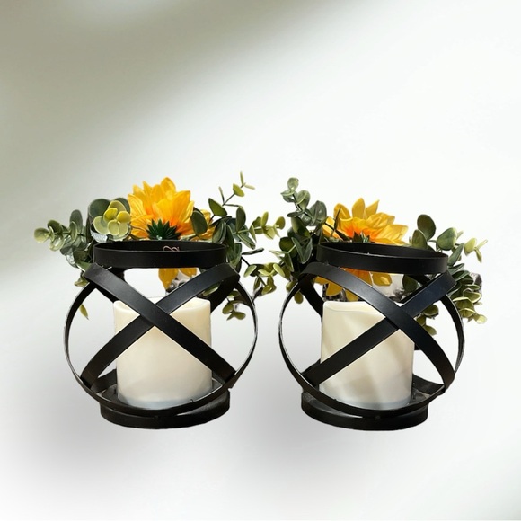 Set of Small Metal Battery Operated Candle Holders W/Sunflower Mini Centerpieces - Picture 4 of 5